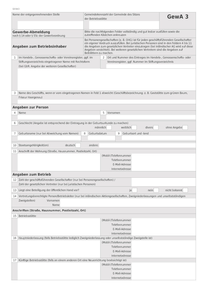 Gewerbeanmeldung Formular Pdf Ausfüllen