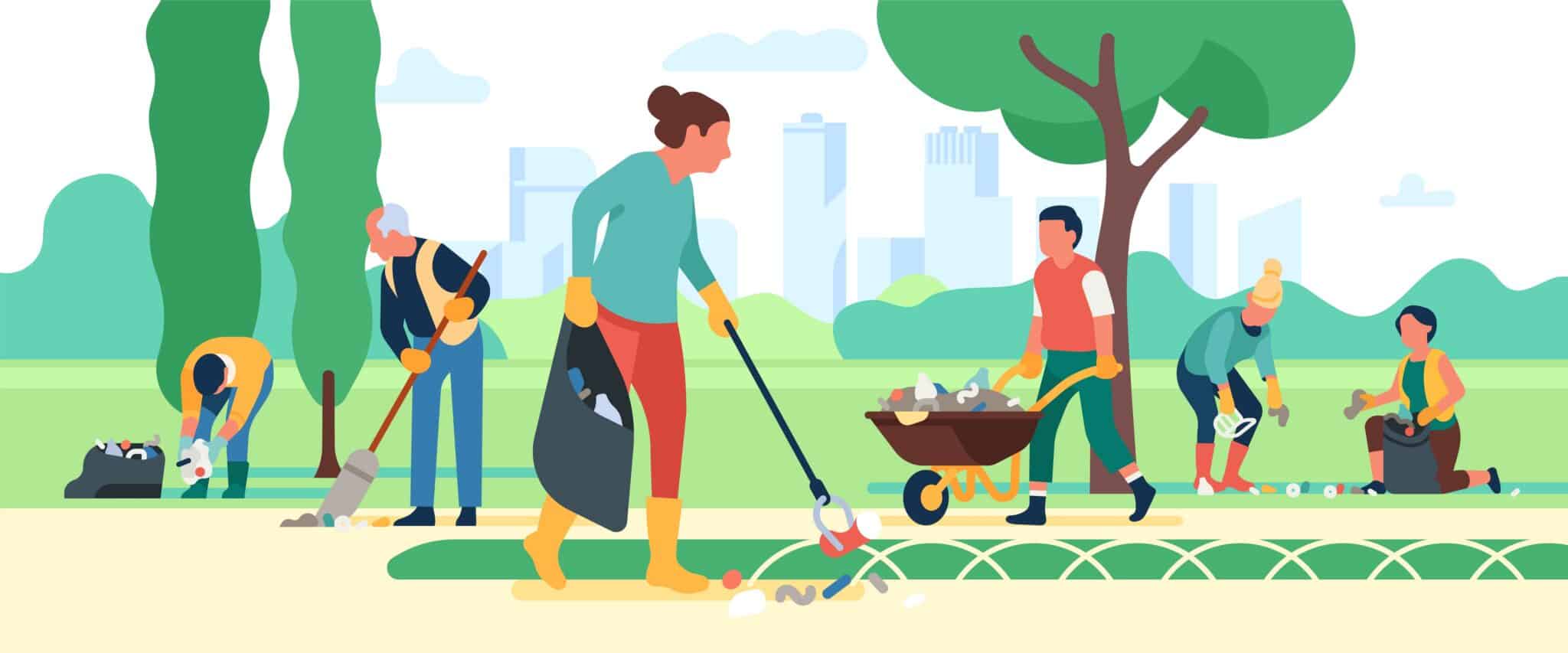 Menschen die Müll aufsammeln, Aktion kehrd wärd